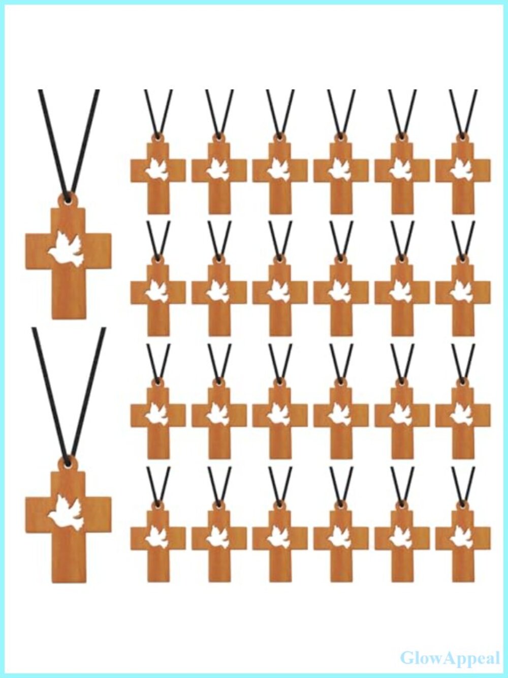 Wood Dove Cross Pendant Necklace 24-Pc Holy Spirit Set